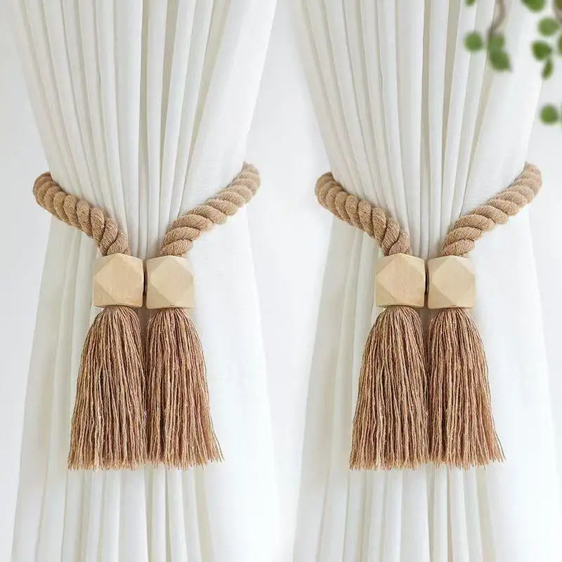 Magnetic Wooden Tassel Curtain Holdbacks – Set of 2 Curtain Holdbacks Axl A4