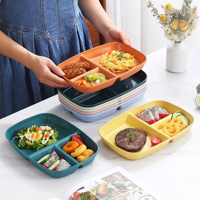 3-Compartment Divided Meal Plate | Durable PP Striped Design Divided Dinner Plate Axl