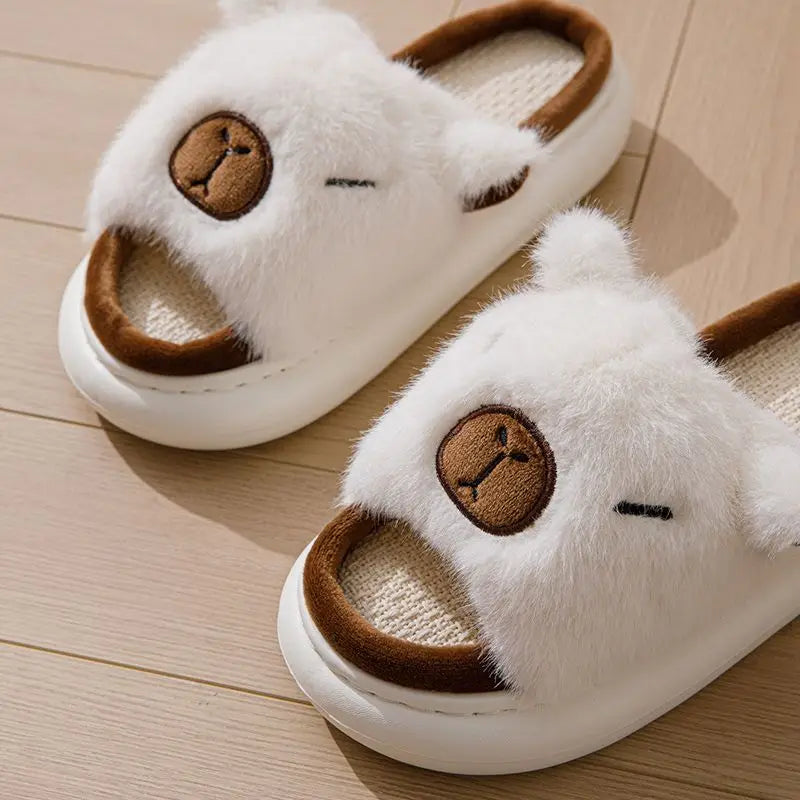 Women's Fluffy Faux Fur Animal Slippers – Open Toe Indoor Slides Faux Fur Slippers Axl