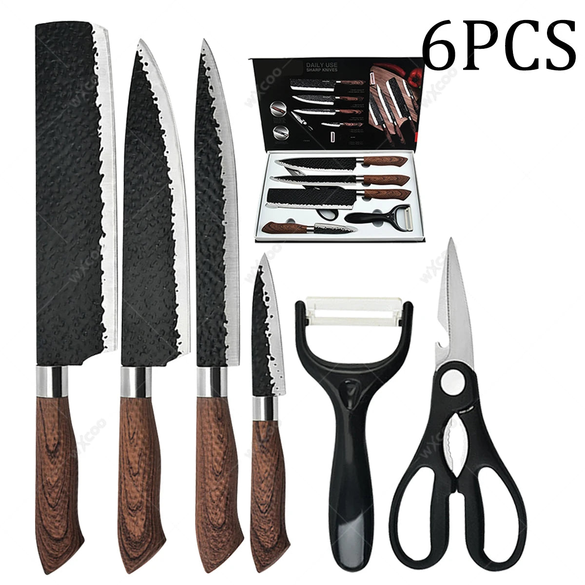 WXCOO 6-7 Piece Kitchen Knife Set | Stainless Steel Chef Knives Kitchen Knife Set Axl 6PCS