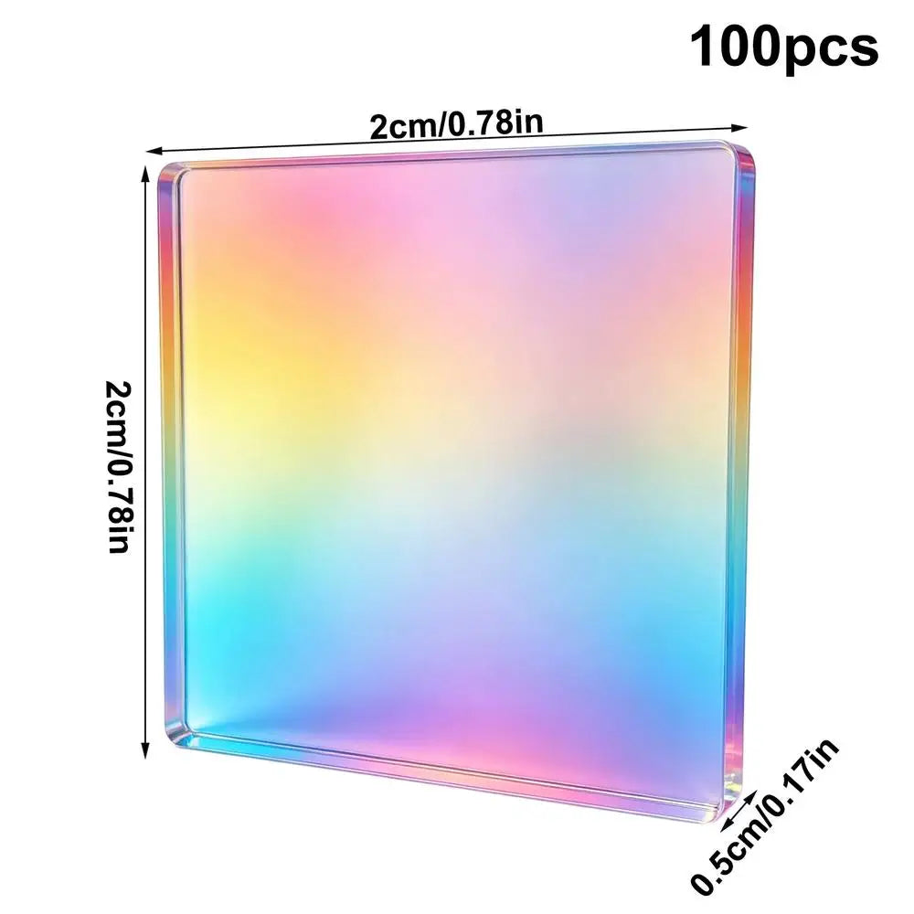 100Pcs Holographic Iridescent Acrylic Squares | Rainbow Craft Tiles Acrylic Craft Tiles Axl 100pcs
