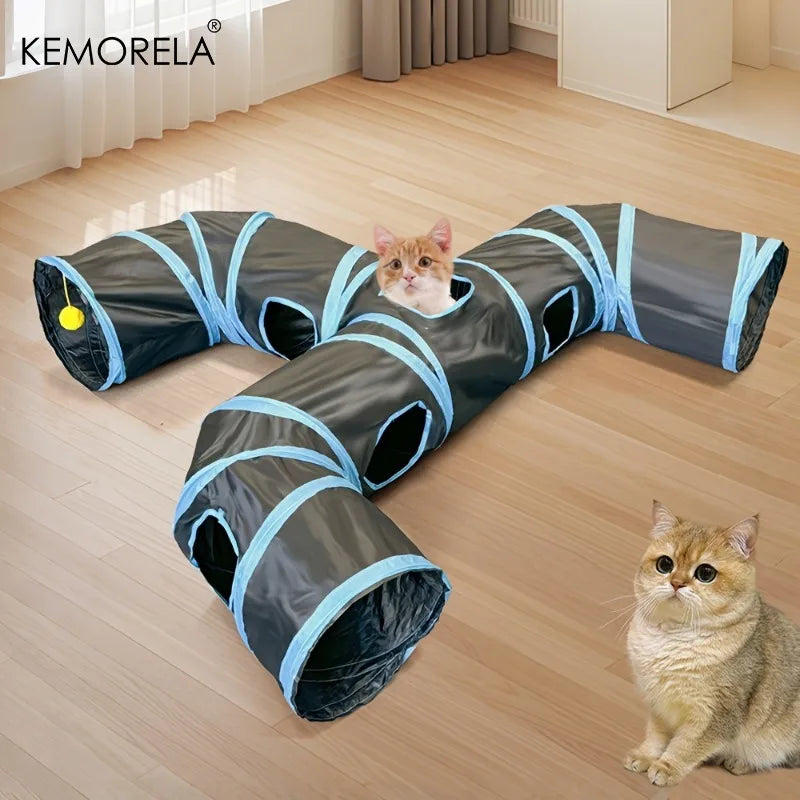 KEMORELA Foldable T-Cross Cat Tunnel Indoor Play Toy Cat Play Tunnel Axl