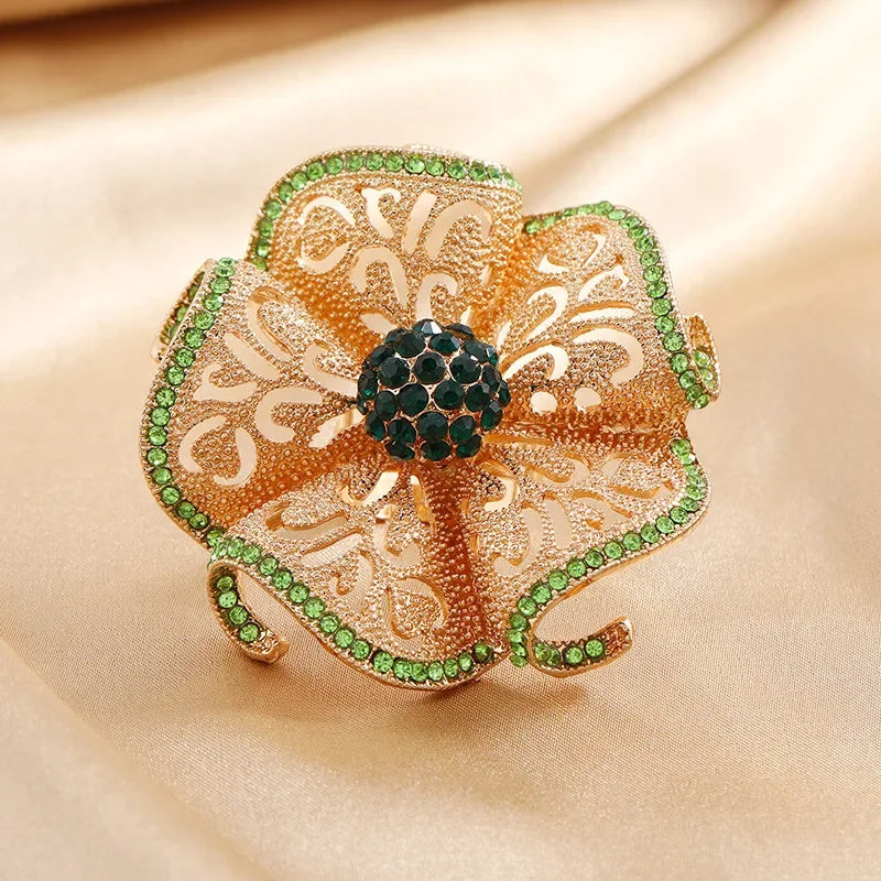 Luxury Flower Zircon Adjustable Ring – Gold Hollow Statement Fashion Statement Ring Axl 2 as shown