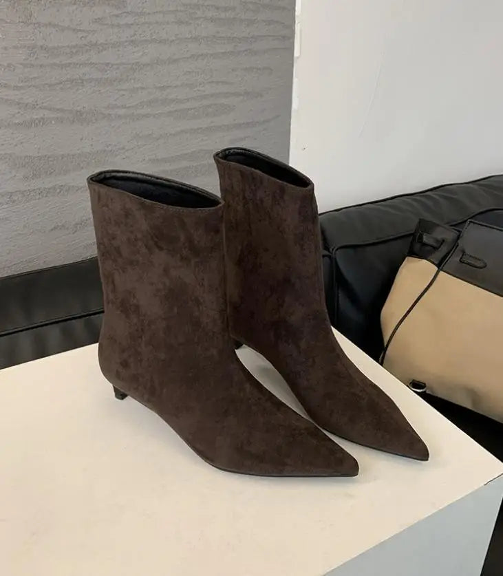 Women's Pointed Toe Stiletto Ankle Boots | Slip-On Suede Heels Stiletto Ankle Boots Axl Dark Brown 36