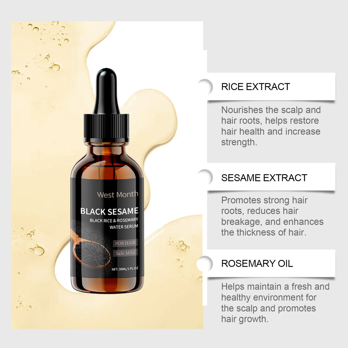 WEST MONTH Black Sesame Hair Serum – Nourishing 30ml Hair Care Serum Axl