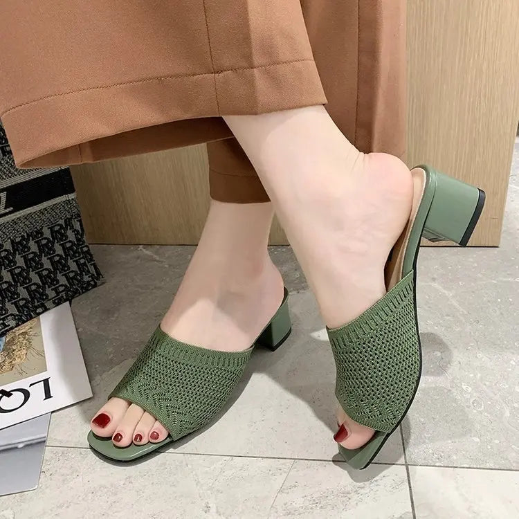 Women's Open Toe Block Heel Mule Sandals – Soft Slide Slippers Mule Slide Sandals Axl