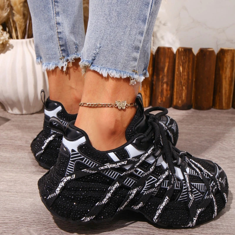 YEAE Chunky Platform Sneakers – Sequin Lace-Up Trainers Platform Sneakers Axl