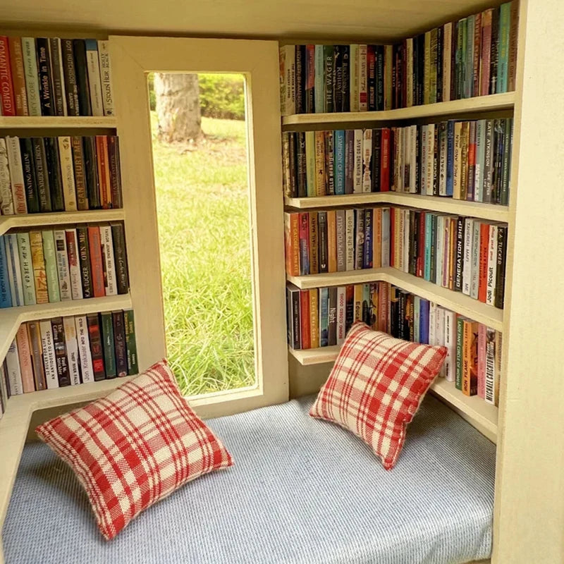 DIY Mini Library Book Nook Kit – Wooden Micro Landscape Shelf DIY Model Kit Axl