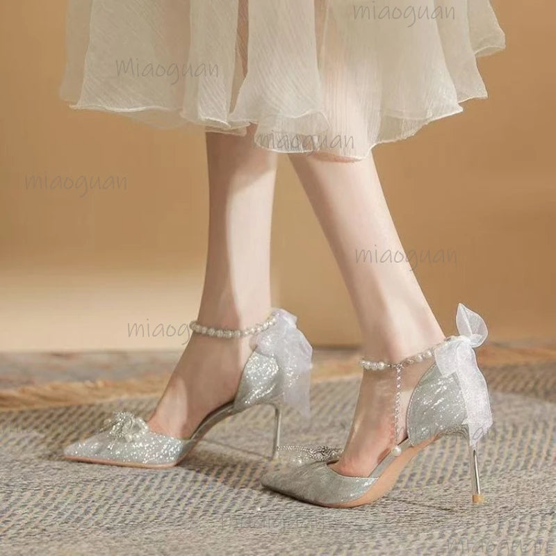 Bridal Wedding Heels – Crystal Bowknot Pearl Sandal Pumps Bridal Heeled Sandals Axl
