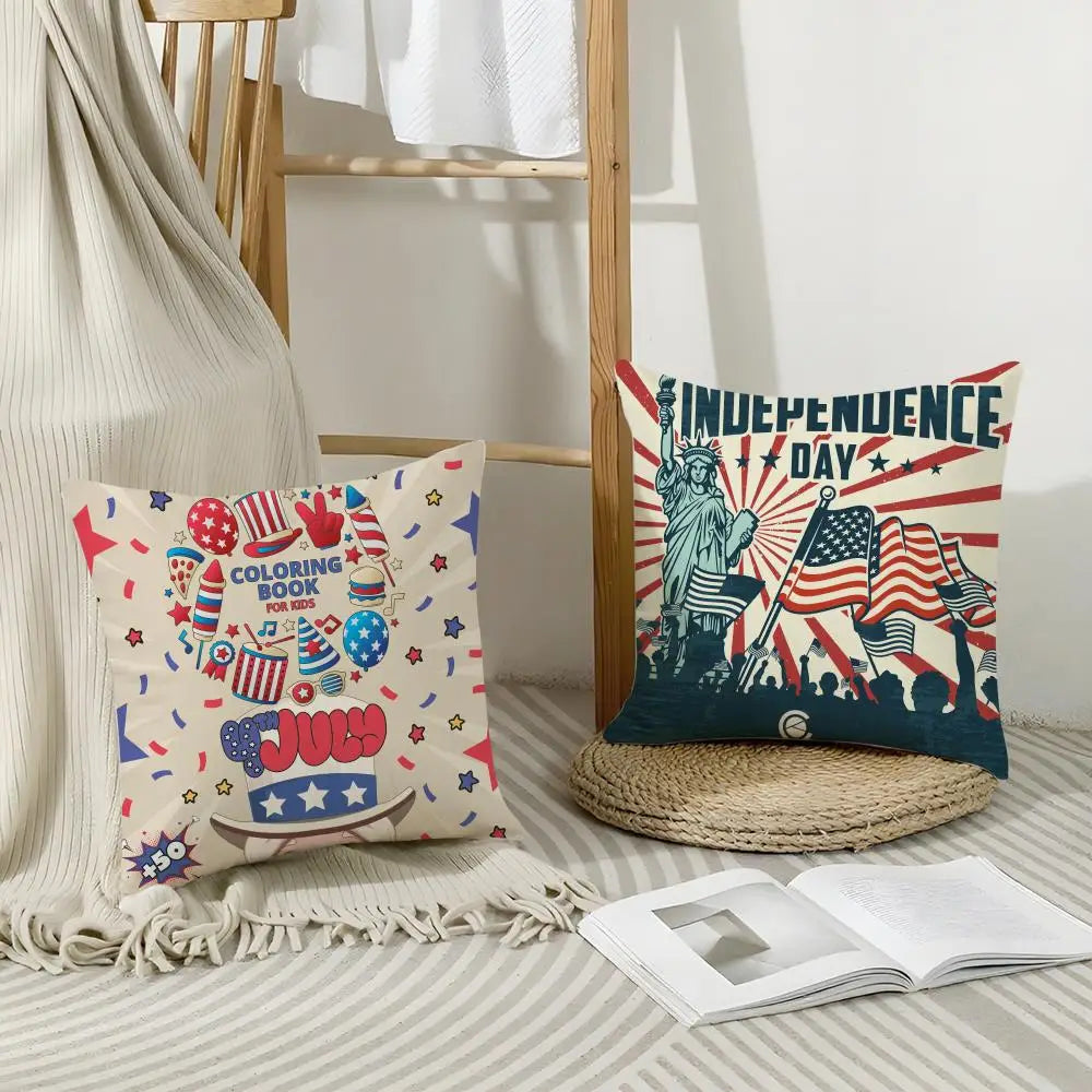 Independence Day Linen Cushion Cover – Patriotic Pillowcase Decorative Pillow Cover Axl