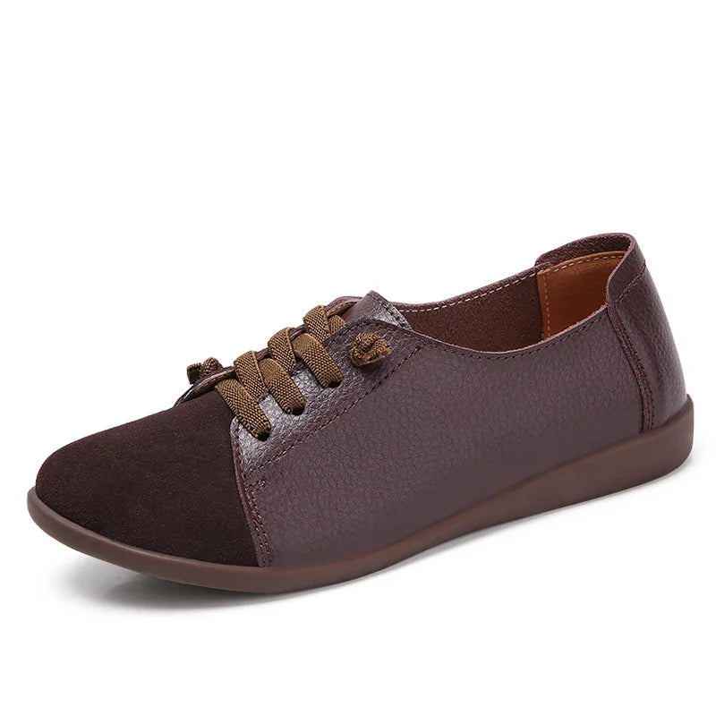 YBQJOO Women's Leather Lace-Up Oxford Flats | Plus Size EU36–48 Women's Oxford Flats Axl coffee 40