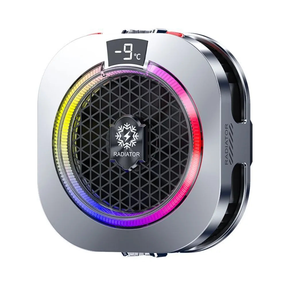 RGB Phone Cooler – Semiconductor Cooling Fan & Digital Display Phone Cooling Fan Axl Silver