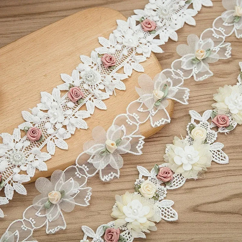3D Flower Butterfly Lace Trim – White Embroidered Appliqué by Yard Lace Fabric Trim Axl