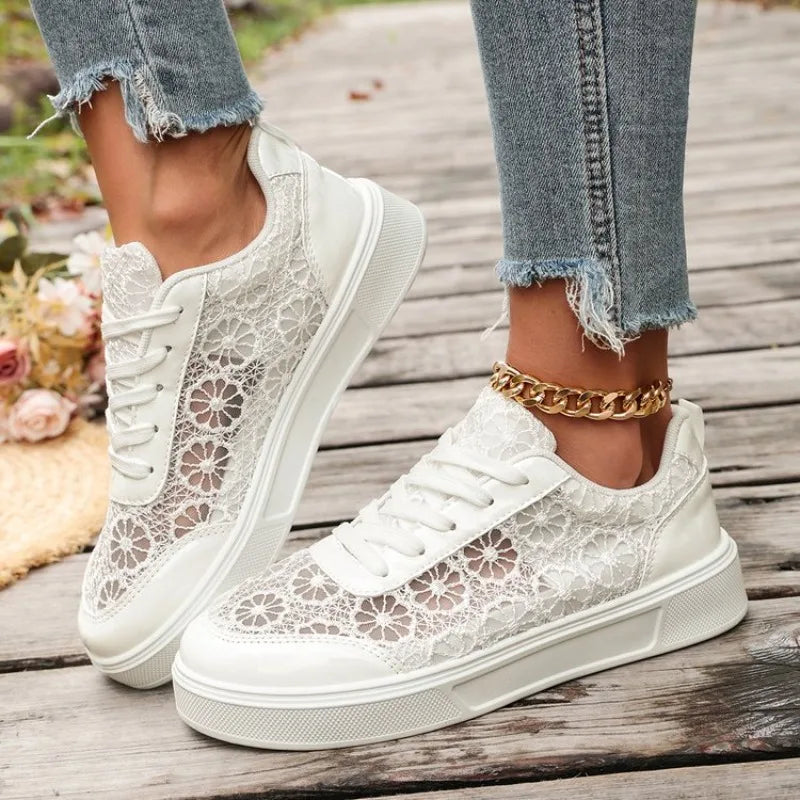 Women's Flower Mesh Sneakers – Breathable Casual Lace-Up Women's Mesh Sneakers Axl