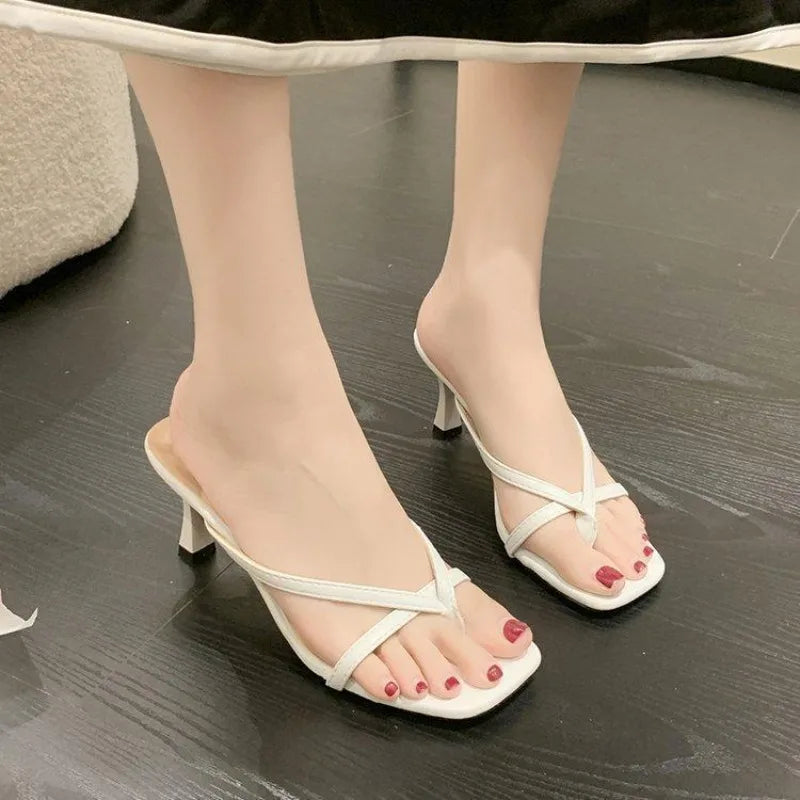 Women's High Heel Clip Toe Slippers – Elegant Slide Shoes High Heel Slippers Axl