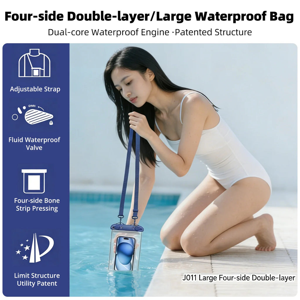 GUUGEI IPX8 Waterproof Phone Pouch – 8" Dry Bag & Lanyard Waterproof Phone Pouch Axl