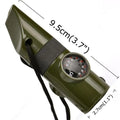 7-in-1 Survival Whistle Compass Thermometer LED – Camping Tool Survival Multi-Tool Axl green