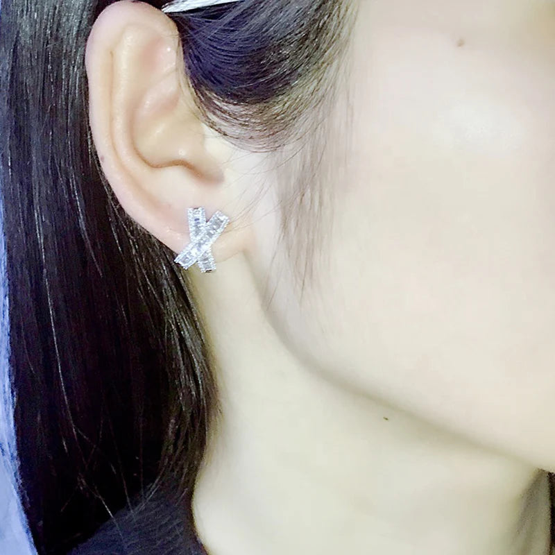 Huitan X Cross CZ Stud Earrings – Cubic Zirconia Pave CZ Stud Earrings Axl