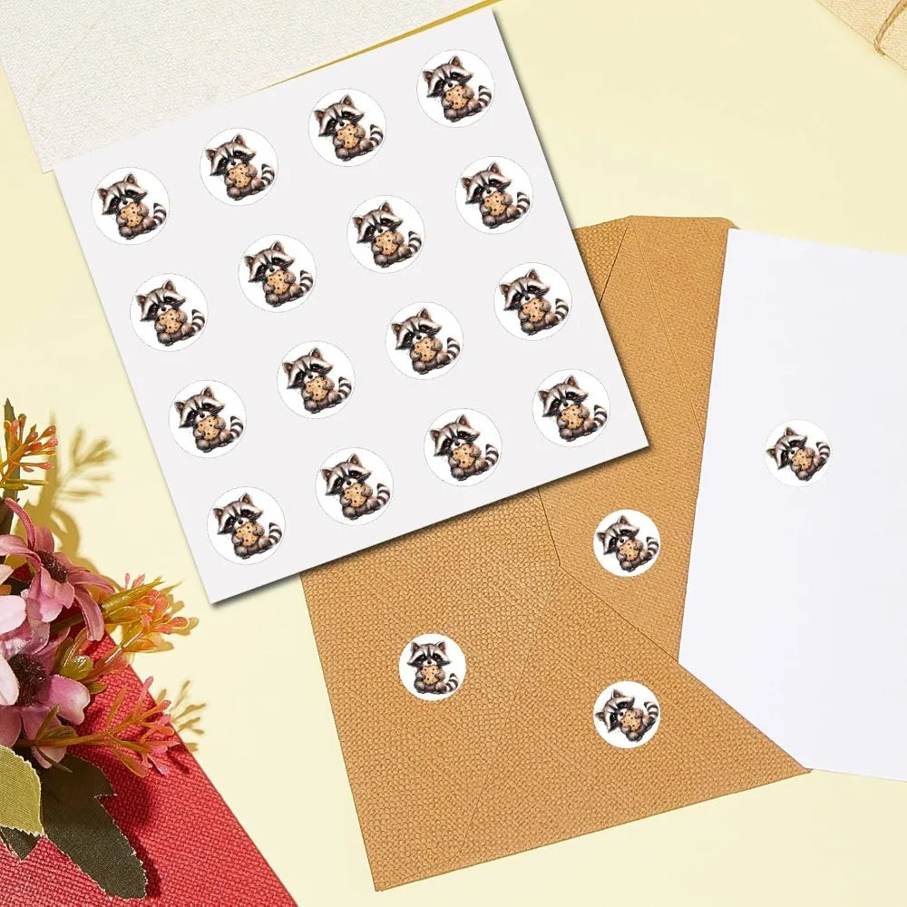 128 Pcs Raccoon Waterproof Cartoon Stickers – Round Dot Decals Cartoon Sticker Set Axl