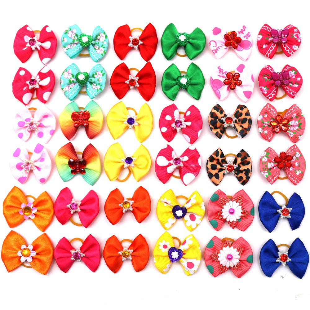 10-Pack Dog Hair Bows with Rubber Bands – Mixed Patterns Dog Grooming Bows Axl