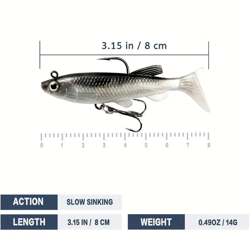 Soft Fishing Lure Kit 8cm 14g – 5pc Artificial Bait & Hooks Soft Fishing Lure Axl