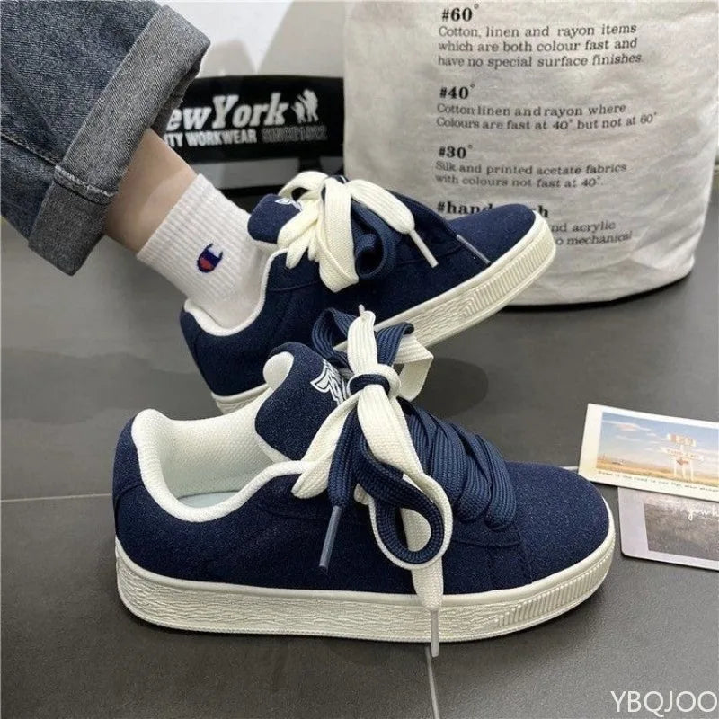 YBQJOO Women's Retro Thick Sole Casual Sneakers | Lace-Up Women's Casual Sneakers Axl