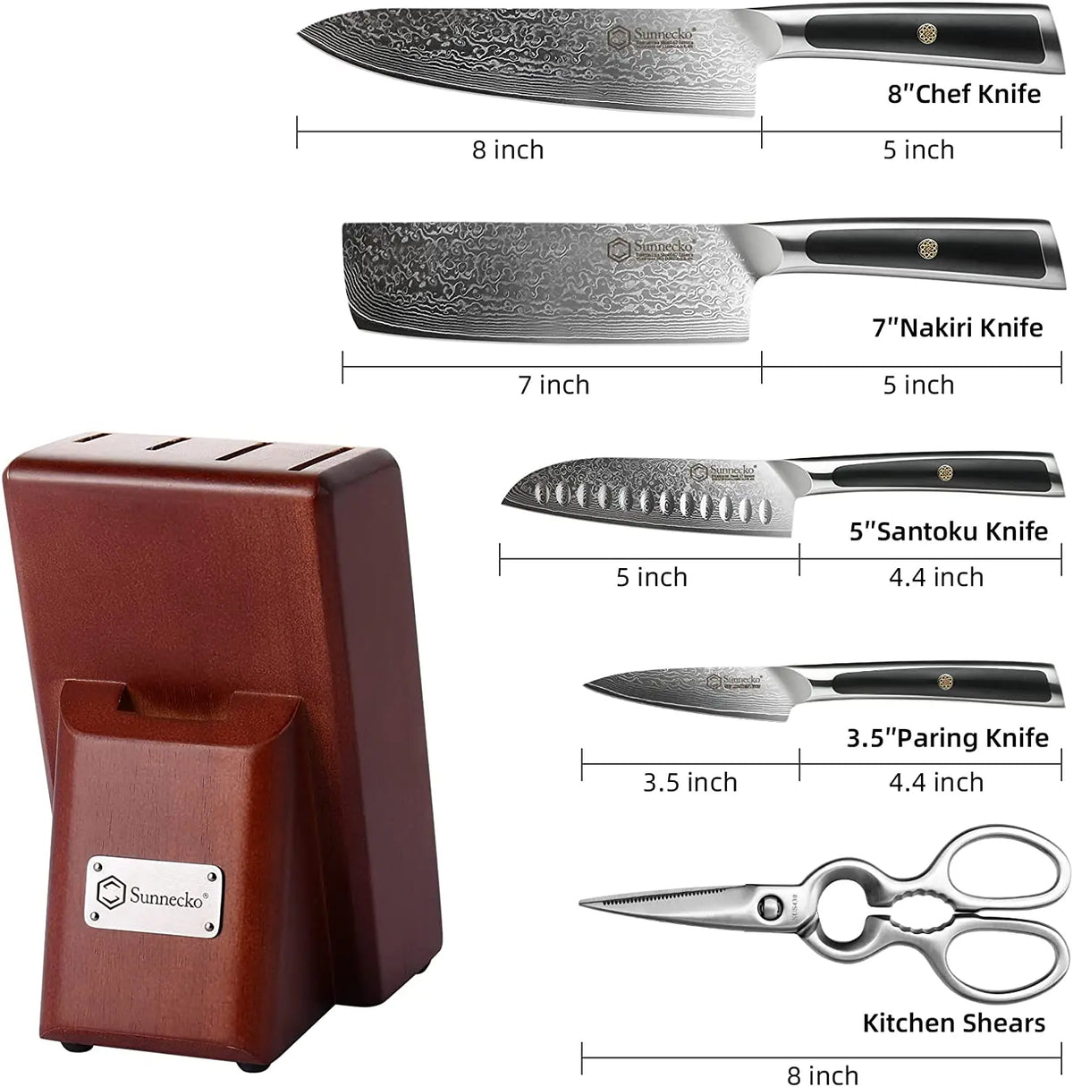 Sunnecko Damascus Kitchen Knife Set | VG10 Core 67-Layer Steel Damascus Kitchen Knife Set Axl 6PCS Set B China Mainland