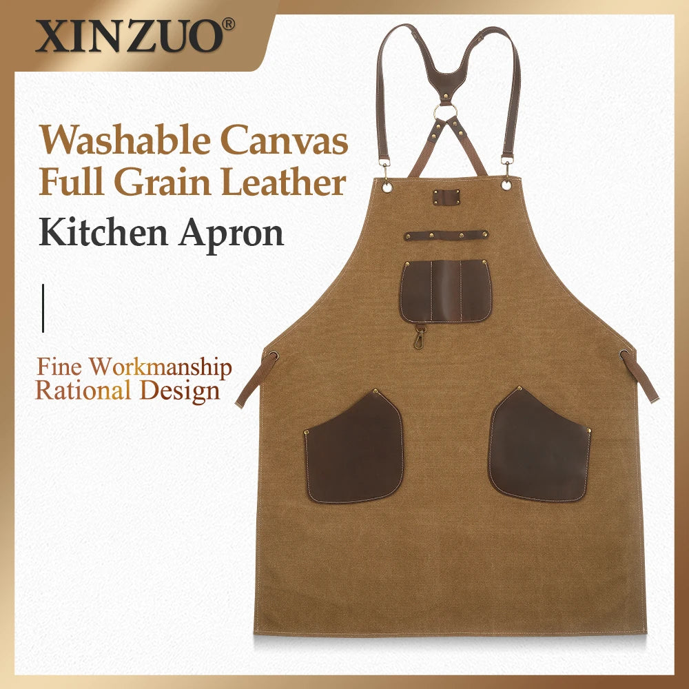 XINZUO Professional Chef Canvas Apron – Washable & Eco-Friendly Chef Kitchen Apron Axl