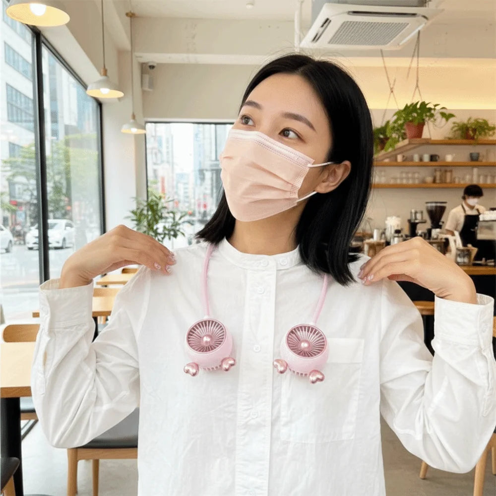 Foldable USB Rechargeable Neck Fan – Quiet Hands-Free Cooling Wearable Neck Fan Axl