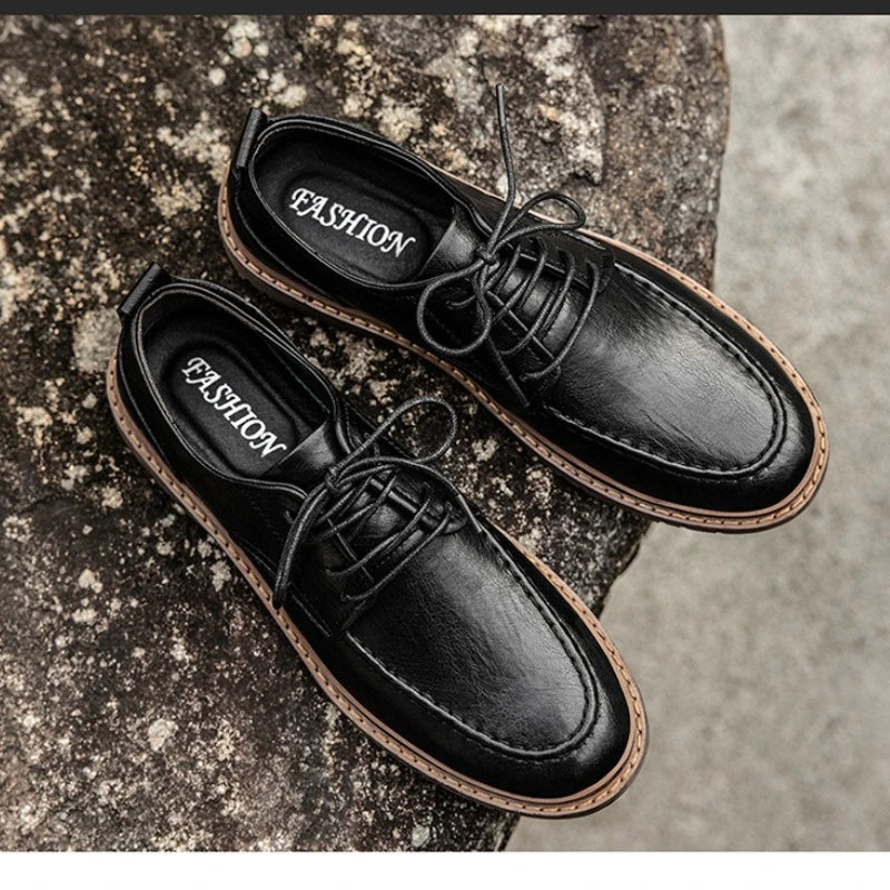 YBQJOO Men's Genuine Leather Oxford Shoes – Waterproof Lace-Up Men's Oxford Shoes Axl