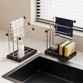 3-Tier Kitchen Rag Drain Rack – Countertop Dishcloth Organizer Kitchen Storage Rack Axl Walnut Two Pack