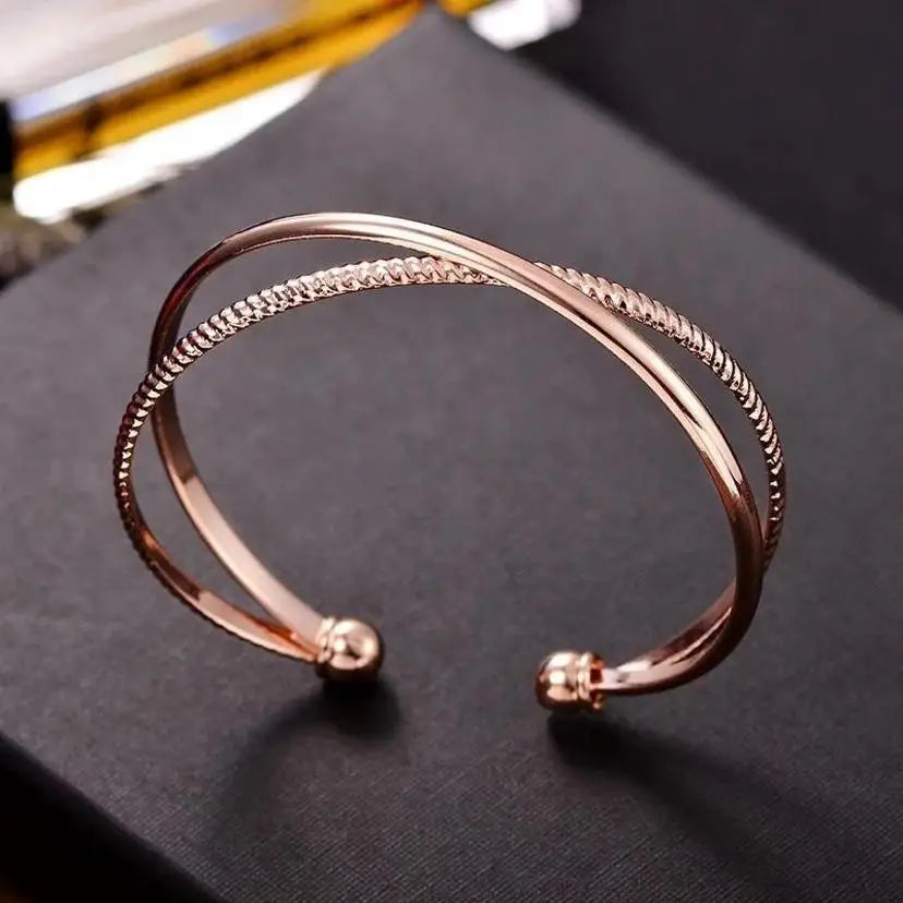 Double Layered Cuff Bracelet – Rose Gold, Gold & Silver Bangle Cuff Bracelet Axl