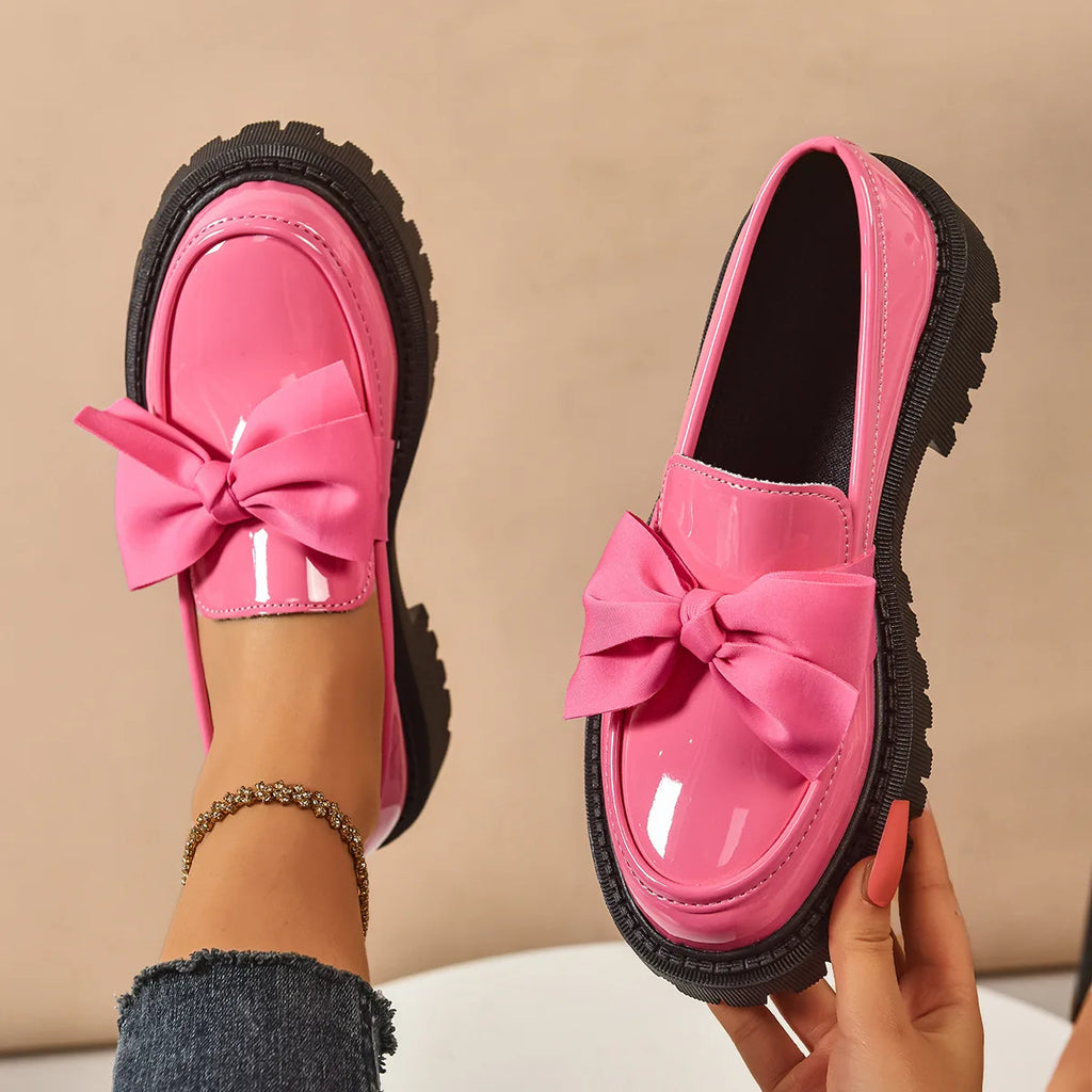 Women's Bow Loafers – Thick Heel Slip-On Work Shoes | YBQJOO Women's Loafers Axl Pink 35
