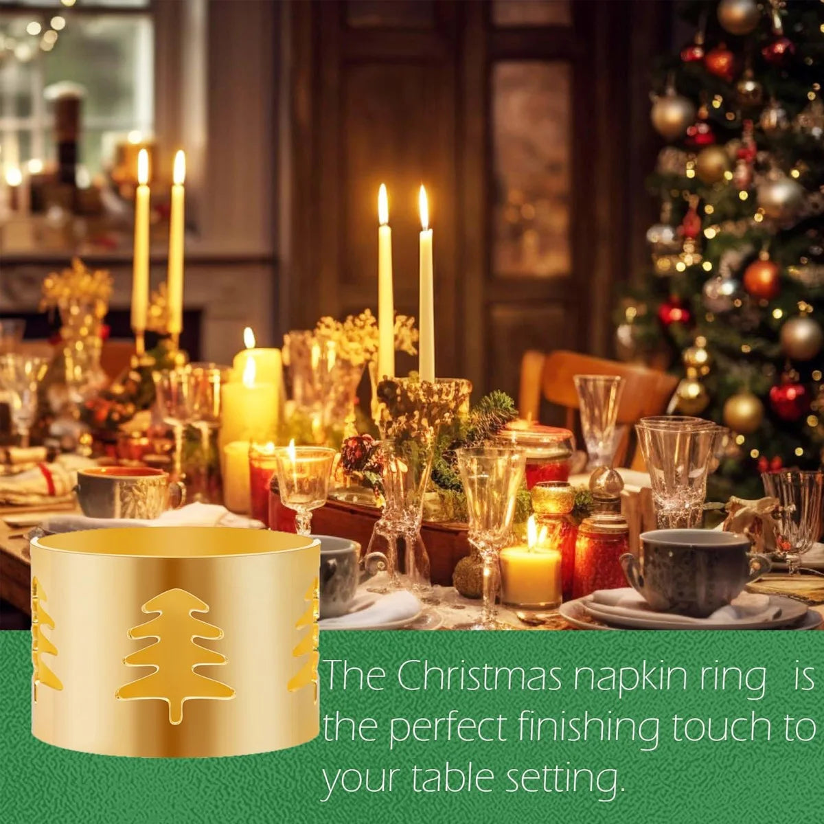 Christmas Napkin Rings Set of 6 – Gold Metal Tree Table Decor Napkin Rings Set Axl