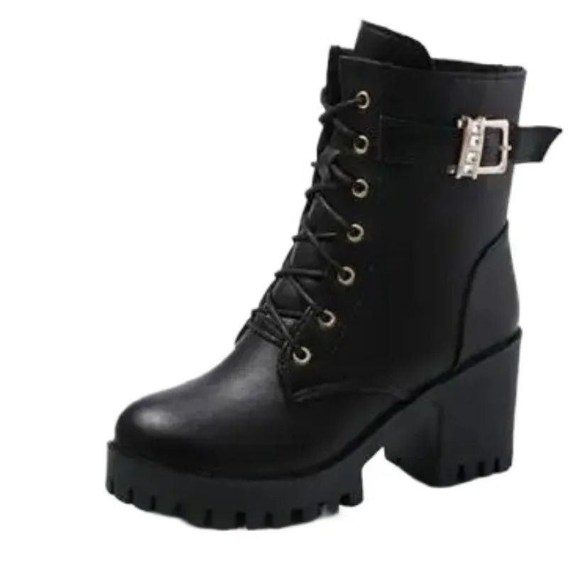 Women's Waterproof Lace-Up Ankle Boots | Platform Square Heel Women's Ankle Boots Axl