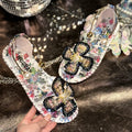 UXST Women's Beaded Pearl Flower Flat Slip-On Sandals Women's Flat Sandals Axl Silver 36