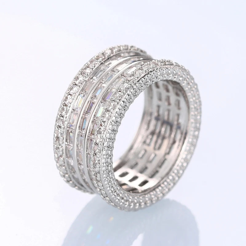 Huitan Cubic Zirconia Pave Wedding Band Ring – Women's Silver Wedding Band Ring Axl