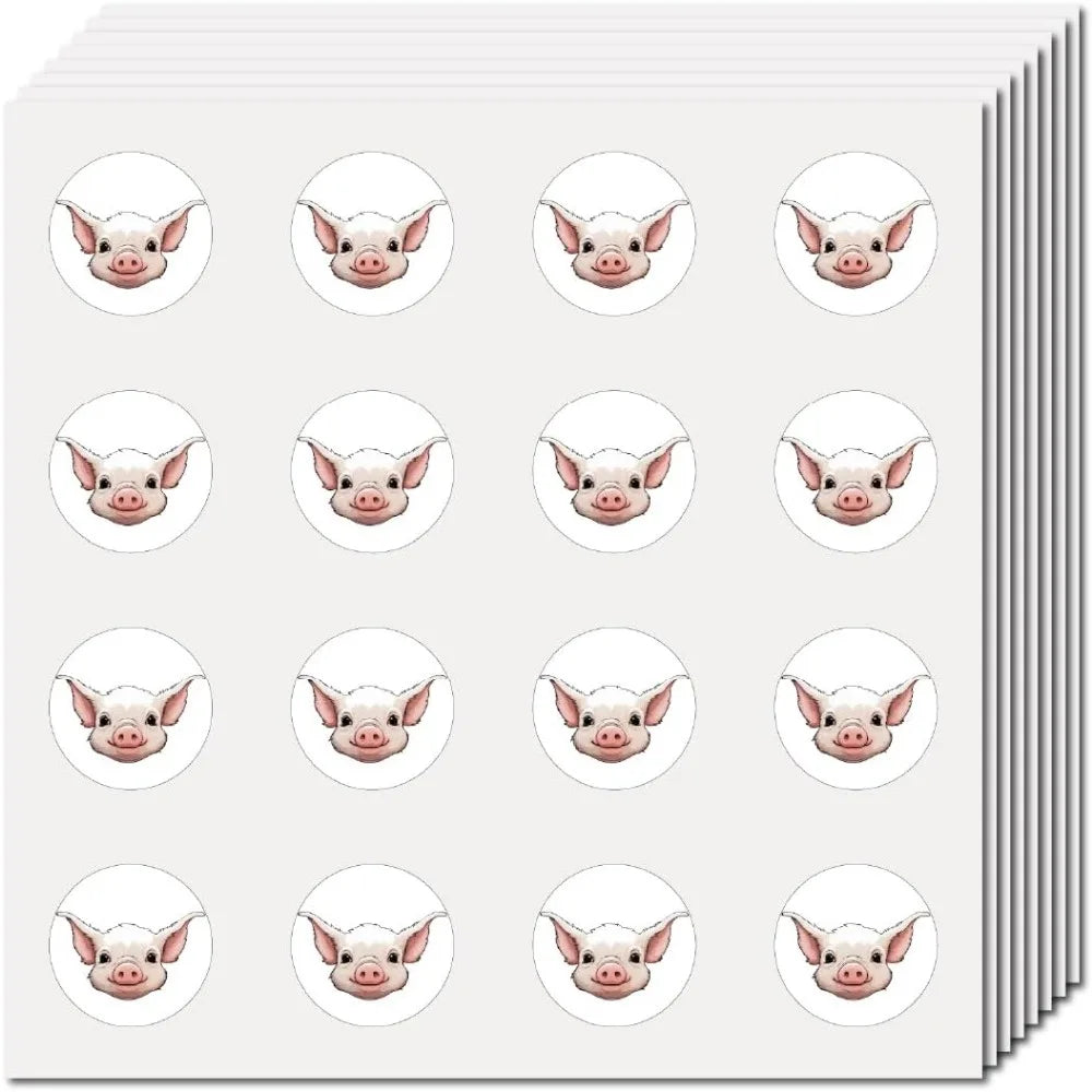 128 Pink Pig Round Stickers – Waterproof Self-Adhesive Decals Craft Sticker Pack Axl