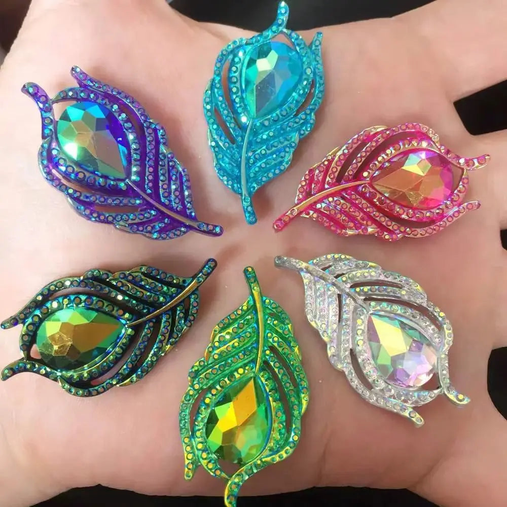 20PCS Resin Peacock Feather Leaf Rhinestones | DIY Craft Gems Craft Rhinestones Axl