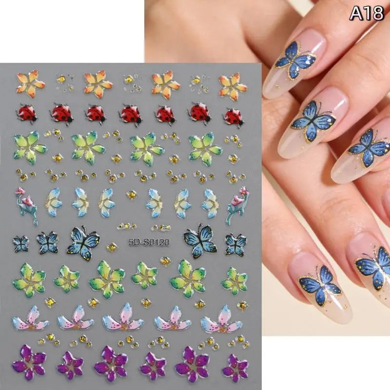 5D Floral Nail Stickers – Bronzing Blossom Petal Appliques DIY Nail Art Stickers Axl A18