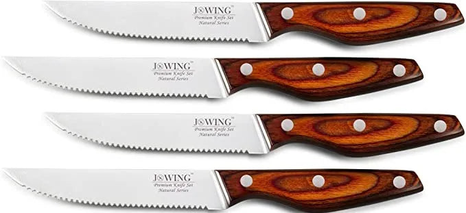 Serrated Steak Knife Set – Mahogany Handle Stainless Steel Steak Knife Set Axl 4 Pc Knife Set