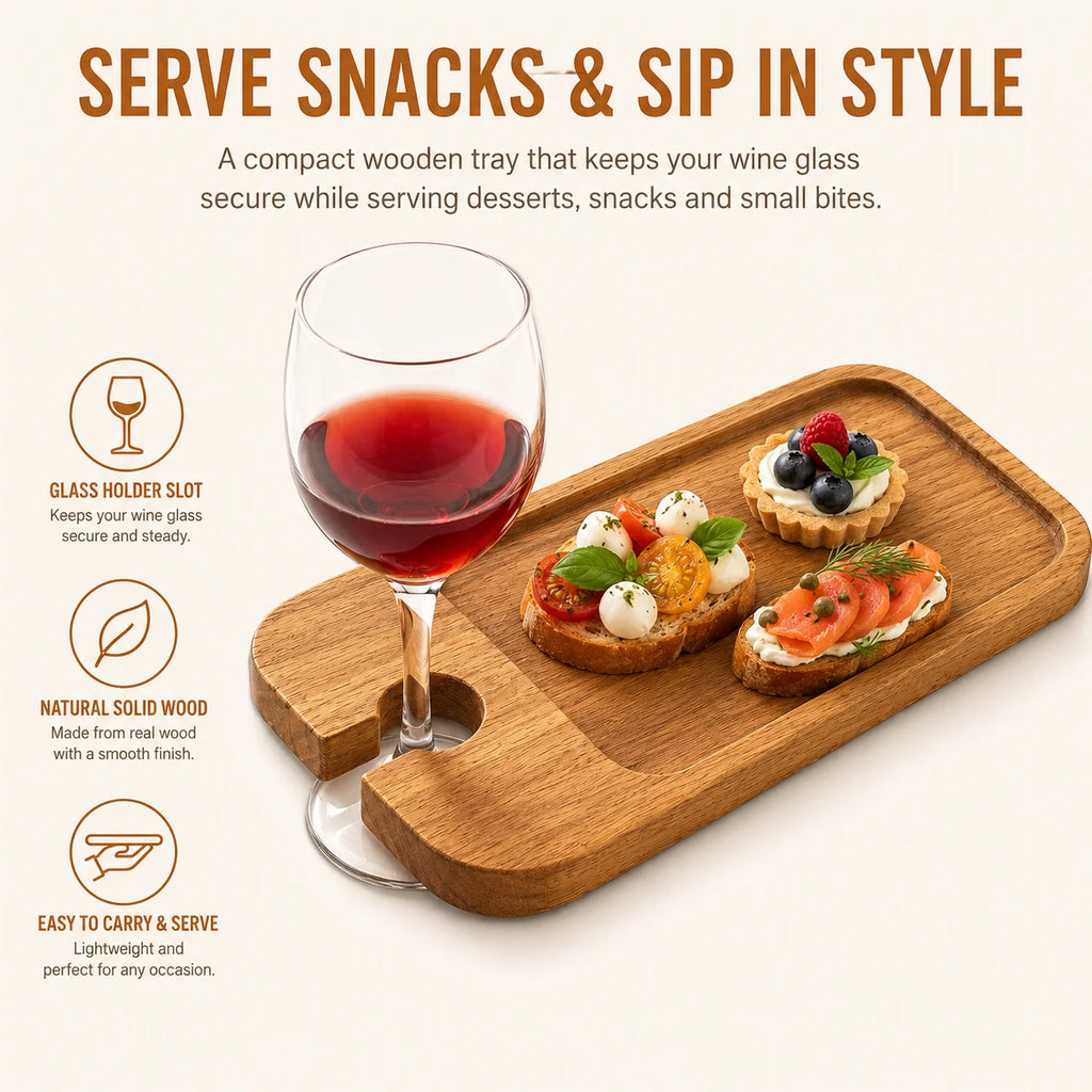 Wooden Wine Tray with Glass Holder | Charcuterie Serving Board Wooden Serving Tray Axl