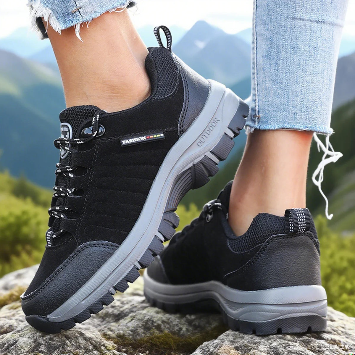 Women's Retro Wedge Platform Hiking Sneakers Anti-Slip Hiking Sneakers Axl black 36