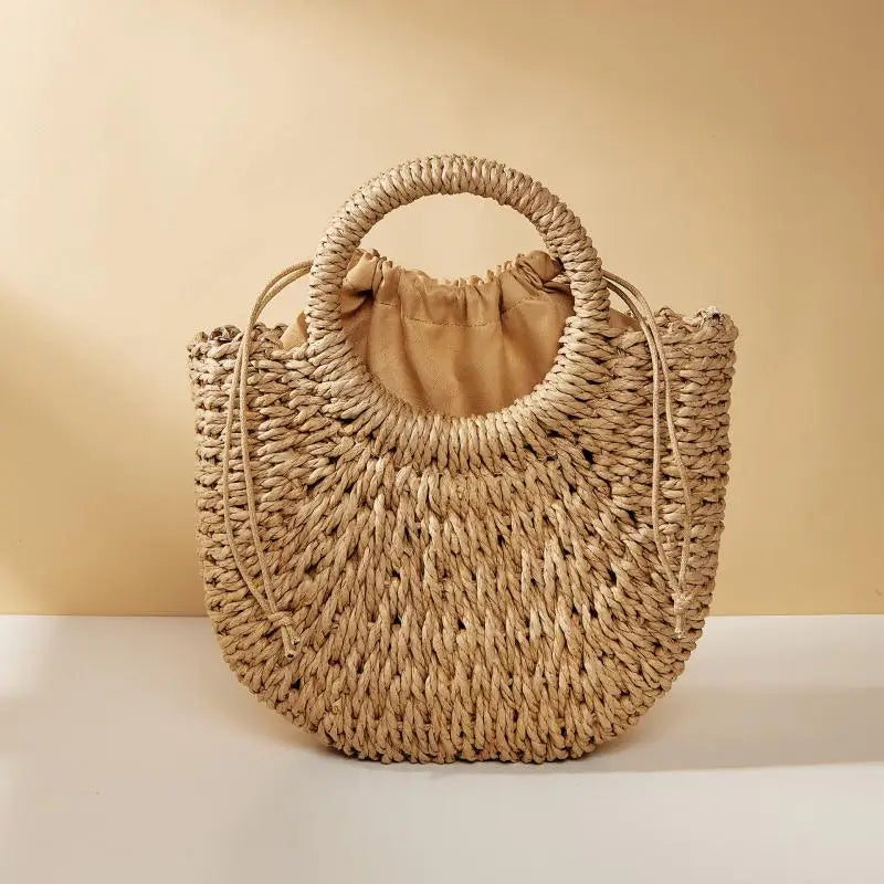 Handwoven Straw Half-Moon Beach Bag | Women's Crossbody Straw Beach Bag Axl