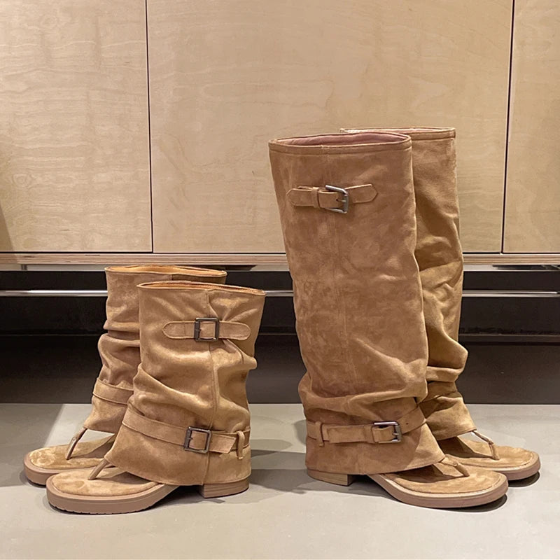 Women's Gladiator Sandal Boots – Faux Suede Buckle Ankle Strap Gladiator Sandal Boots Axl