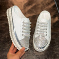 UXST Women's Crystal Platform Sneakers – Lace-Up Flat Shoes Platform Sneakers Axl WHITE 36
