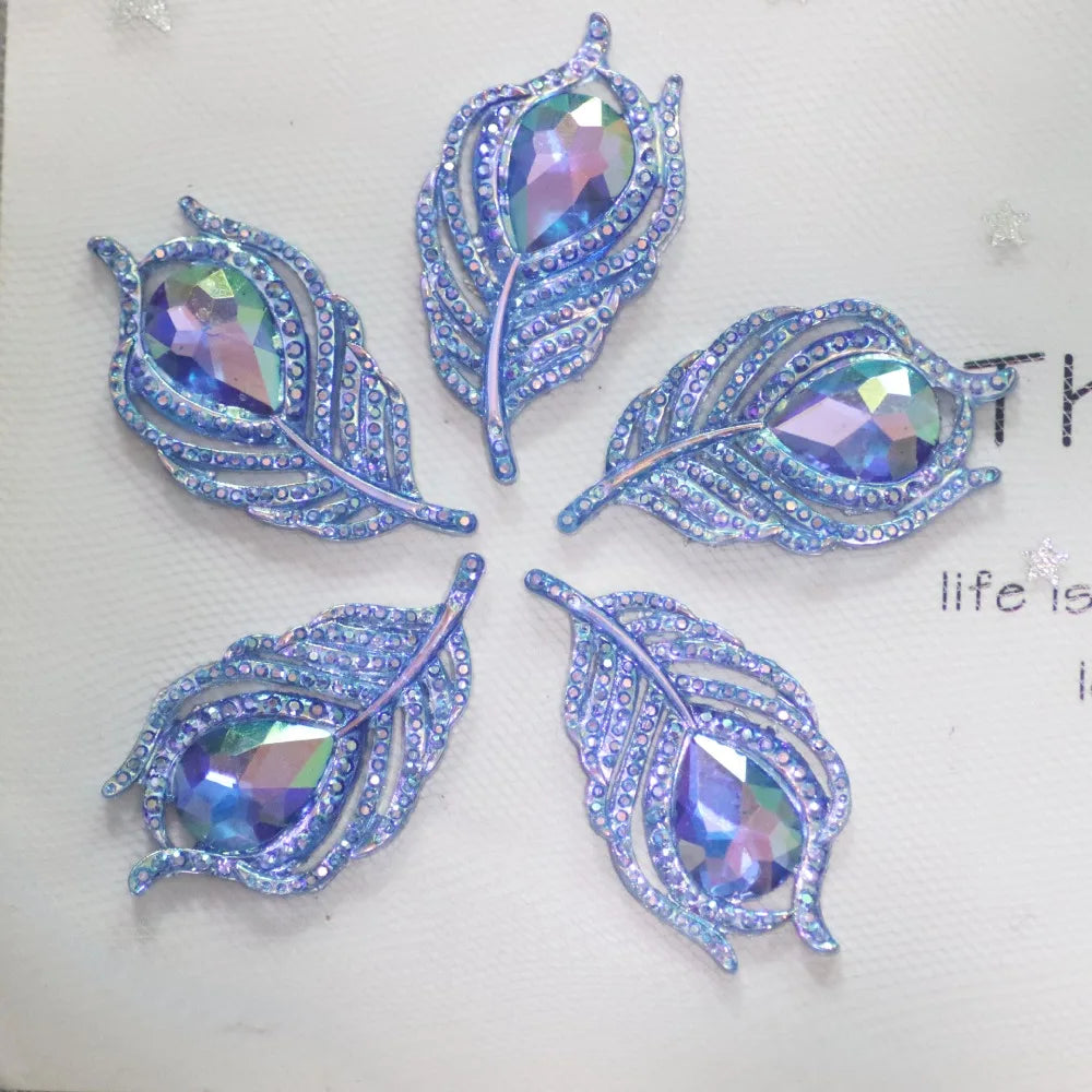 20PCS Resin Peacock Feather Leaf Rhinestones | DIY Craft Gems Craft Rhinestones Axl Blue