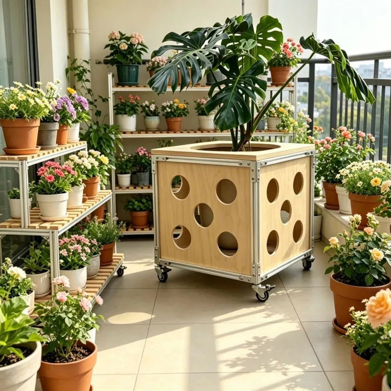 Wooden Plant Stand with Wheels – Modern Indoor Flower Pot Holder Plant Stand Axl