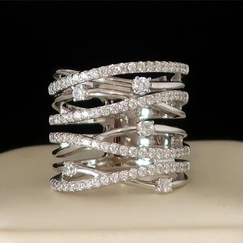 Huitan Wide Band Cubic Zirconia Ring – Silver Fashion Ring Fashion Ring Axl