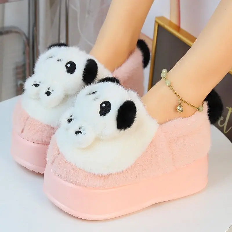 Lorilury Panda Faux Fur Slippers – Cozy Winter Slides Women Faux Fur Slippers Axl Pink loafer 40-41